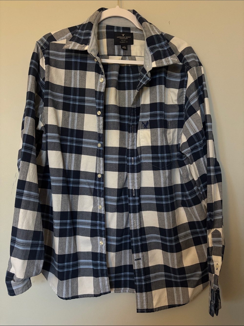American Eagle Outfitters Navy and White Plaid Button-Down Shirt